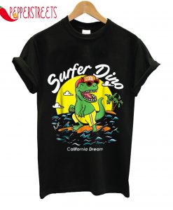 Surfer Dino Cali Surfing T-Rex Dinosaur T-Shirt