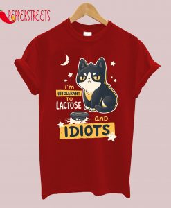 Intolerant to Lactose and Idiots Kawaii Angry Black Cat T-Shirt