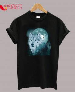 Wolf Moon Wolves Illustration Full Moon T-Shirt