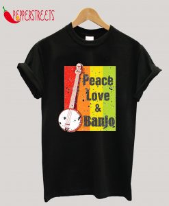 Peace Love and Banjo Vintage Gift Bluegrass Banjo Enthusiast T-Shirt