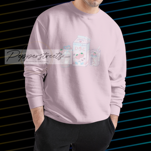 Cute Milk Print Pink Sweatshirt