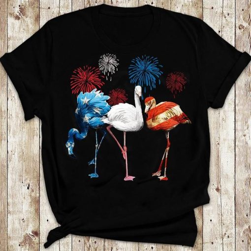 American Flamingo Usa Flag 4th Of July T Shirt Standard Premium T Shirt