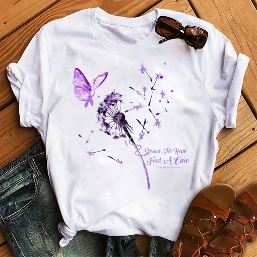 Butterfly Flower Dandelion Spread The Hope Find A Cure Funny Lupus Awareness Unisex T Shirt