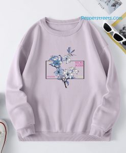 Slogan & Floral Print Thermal Lined Sweatshirt