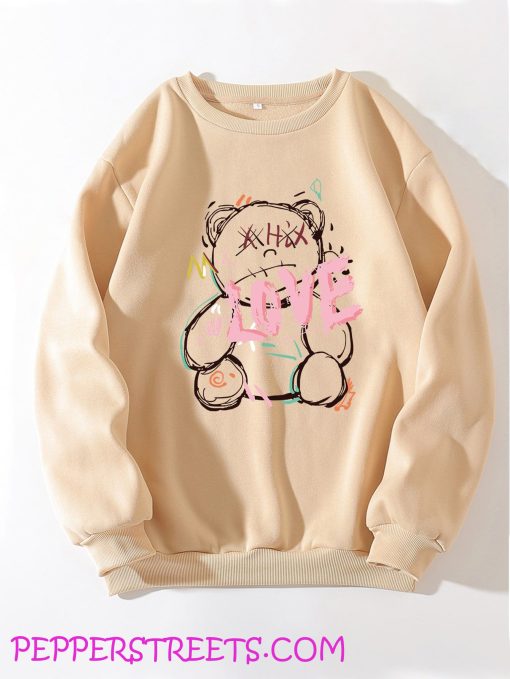 Bear And Letter Graphic Thermal Pullover
