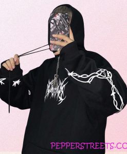 Black Goth Aesthetic Barbed Wire Print Hoodie