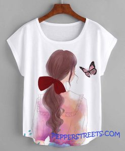 Figure And Butterfly Print Tee