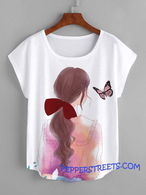 Figure And Butterfly Print Tee