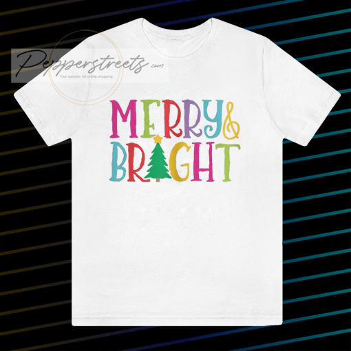 Colorful Merry & Bright Tree Cute Christmas T Shirt