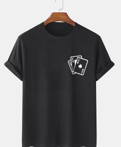 Mens Poker Chest Print 100% Cotton Casual Short Sleeve T-Shirt - Black _ L