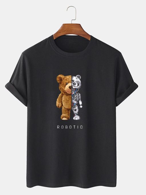 T-shirt à manches courtes 100% coton Bear Graphics pour hommes