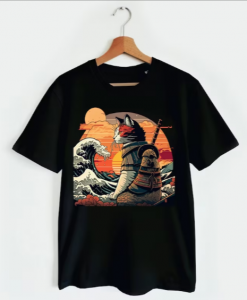 Retro samurai Cat With Wave T-shirt AL