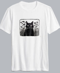 Vintage Floral Folklore Black Cat Tshirt