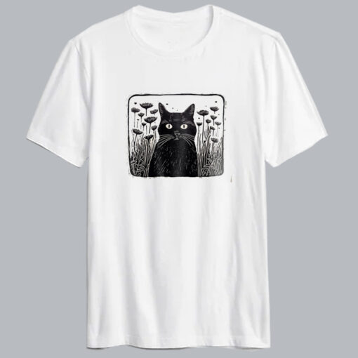 Vintage Floral Folklore Black Cat Tshirt